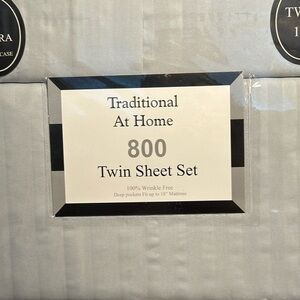 Traditional At Home 4pc Twin Sheet Set Platinum Grey Stripes embossed
